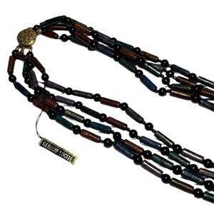 Vintage Lucite Mulit-Strand Necklace. New. Brown Green blue black gold.